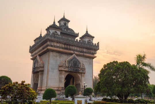Patuxai (Victory Gate), Historic Monument and Popular Tourist Attraction, Iconic Architectural Landmark in Vientiane, Laos