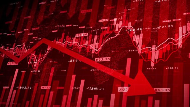Red Stock Market Graph Animation Showing Economic Decline and Loss