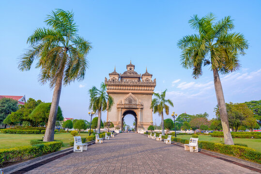 Patuxai (Victory Gate), Historic Monument and Popular Tourist Attraction, Iconic Architectural Landmark in Vientiane, Laos