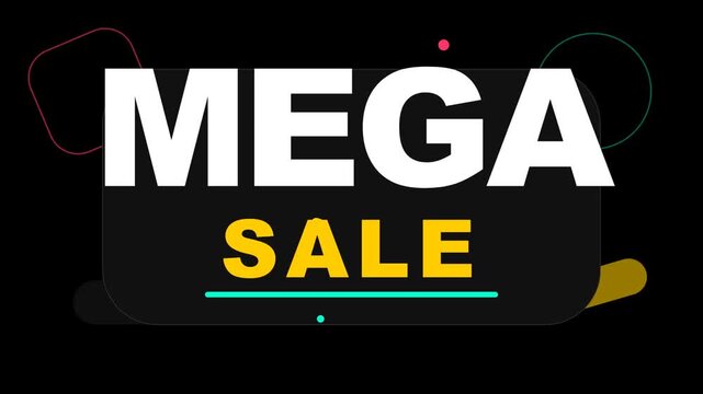 Mega sale banner with bold typography and discount promotion, retail event badge, shopping offer