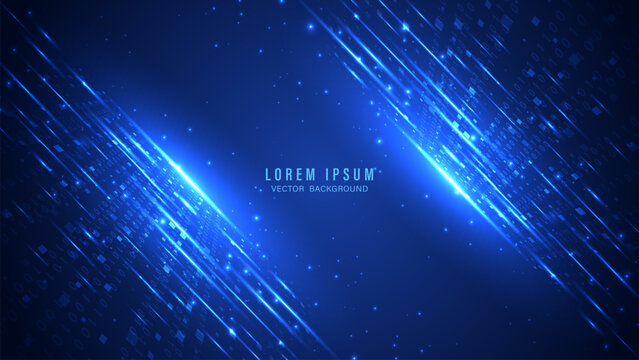 Blue digital technology background with binary data light trails