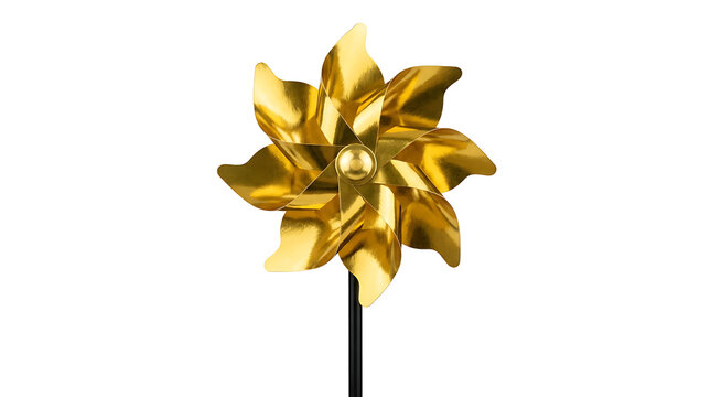 Shiny golden pinwheel toy isolated on white background