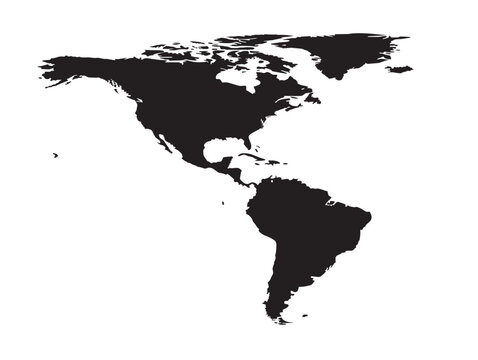 Black silhouette map of the American continent isolated on a white background