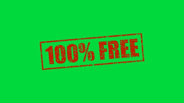 100 Percent Free Word Text Rubber Stamp Grunge Effect 4k Animation on Green Screen
