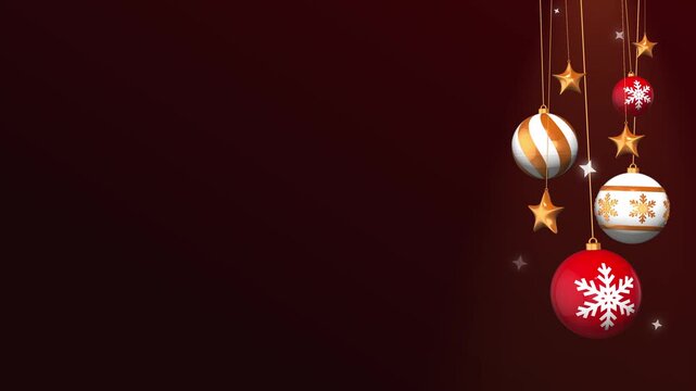 Sparkling red and white christmas bauble drop animation on red background