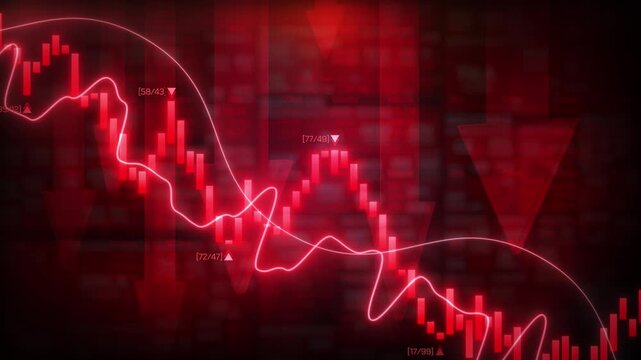 Red Bear Market Candlestick Chart Animation with Falling Red Arrows