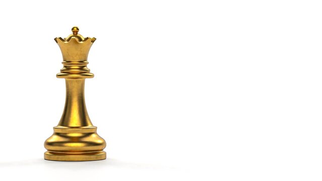 Golden chess king piece standing isolated on white background