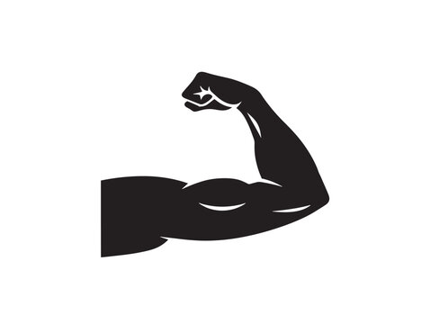 Black silhouette icon of a muscular arm flexing to show strength