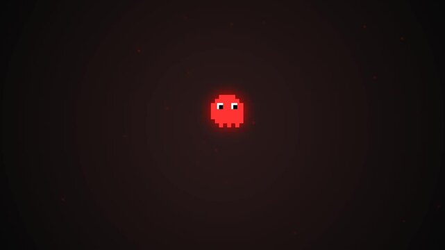 Blinky pacman red ghost pixel art for gaming enthusiasts, ideal for icons, stickers, game design, merchandise, and digital projects.
