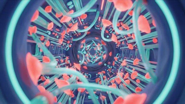 頭蓋骨の眼窩から発光する神経ネットワークへと展開するクレイ風3D背景
