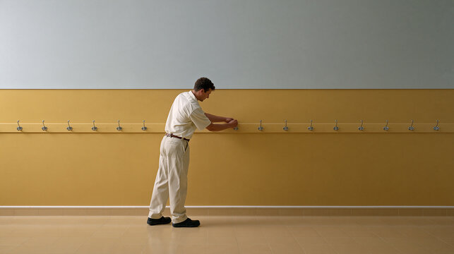 Worker Adjusting a Classroom Coat Rack