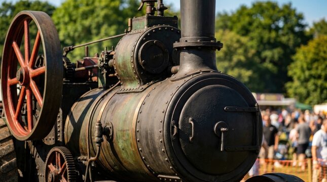 Vintage steam engine locomotive machinery close up