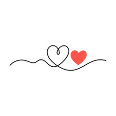 Fototapeta premium Continuous line drawing of a heart shape with a red heart icon Vector