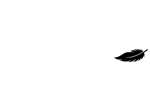 Black feather silhouette falling gently on white background, elegant minimalist vector animation element for design and video editing projects