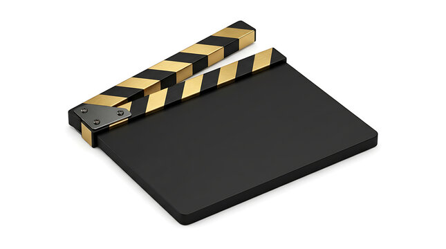 Gold and Black Movie Clapperboard Isolated on White Background