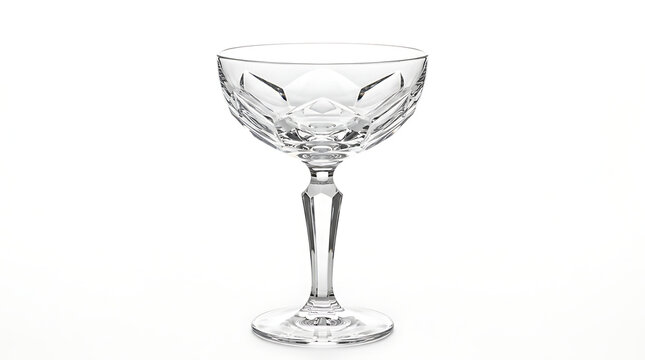 Elegant Crystal Champagne Coupe Glass Isolated on White Background