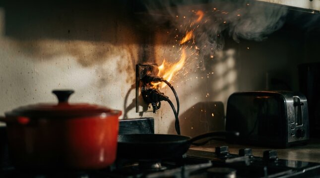 Electrical outlet sparking and catching fire in kitchen