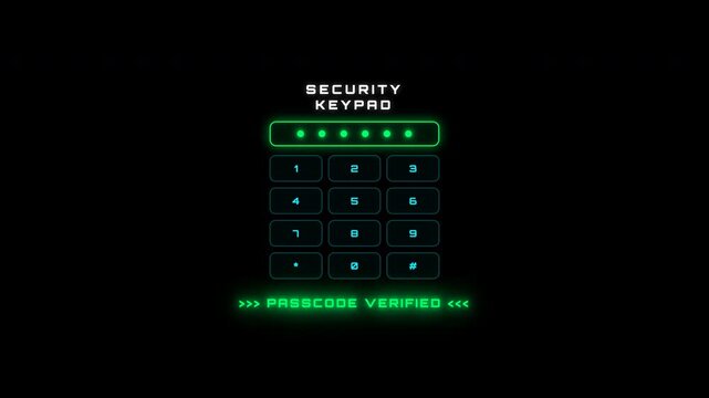 Digital security keypad animation with passcode verification