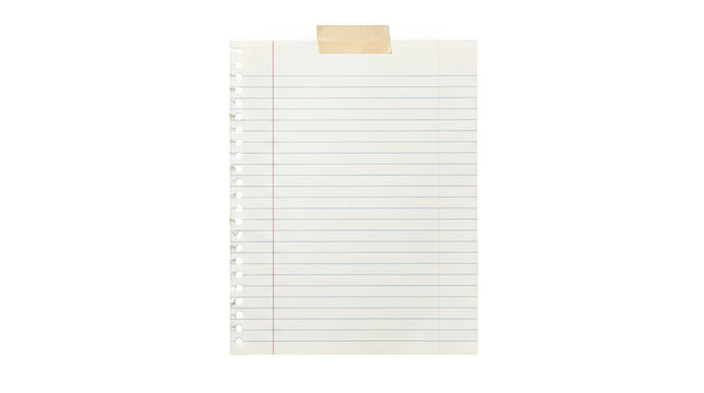 Blank lined notebook paper isolated on transparent background