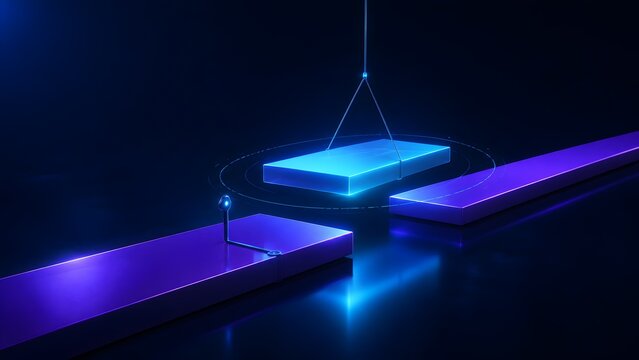 Futuristic Glowing Blue Platform Bridging Gap Suspended By Crane Concept