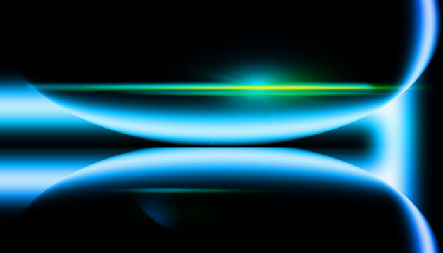 Reflet de faisceau lumineux n&eacute;on bleu futuriste sur verre