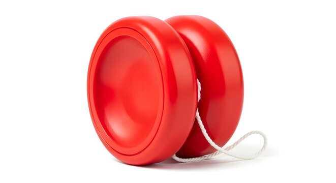 Bright red yo yo with white string on a surface