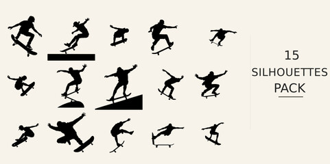 Fototapeta premium Skater Doing A Trick Silhouette - Side Profile Minimalist Black Icon Black Vector Clipart on White Background