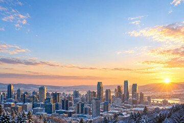 Obraz premium Winter City Sunrise New Year Business Background