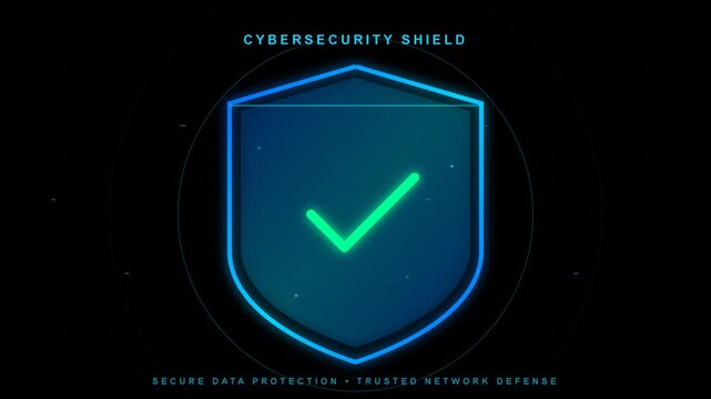 Digital cybersecurity shield with glowing checkmark for secure data protection and network defense systems