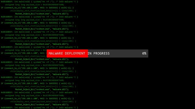 Abstract computer programming code loading progress bar on dark screen background for software development
