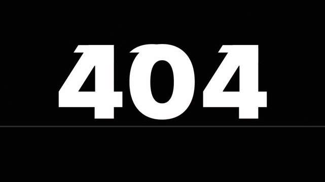 404 error page not found text with digital glitch effect and RGB chromatic aberration, website error, system failure, missing data, network issue