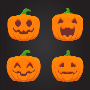 Halloween pumpkin vector asset. Plain orange jack o lantern monster ghost creepy scary face autumn harvest celebration holiday element icon illustration concept.