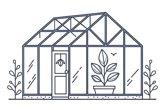 Simple greenhouse with plant and door illustration