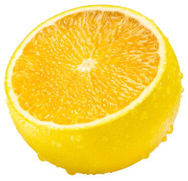 Yellow Orange with leaf isolated on white background, Orange fruit with clipping path, High resolution for beverage marketing, citrus-flavored product branding, and premium food packaging PNG file.