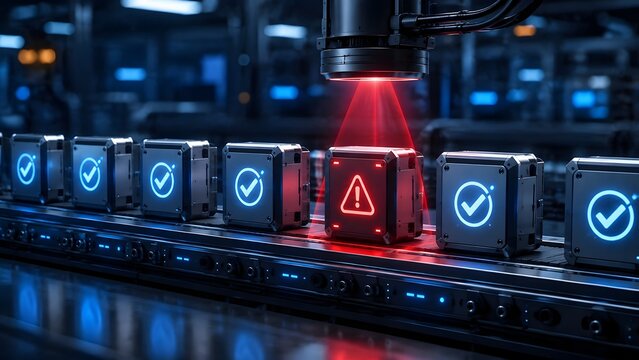 Automated Quality Control System Scanning Defective Industrial Box