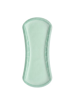 Single light green panty liner for daily feminine hygiene, thin absorbent sanitary pad for women, isolated on a clean white background isolated on a transparent background