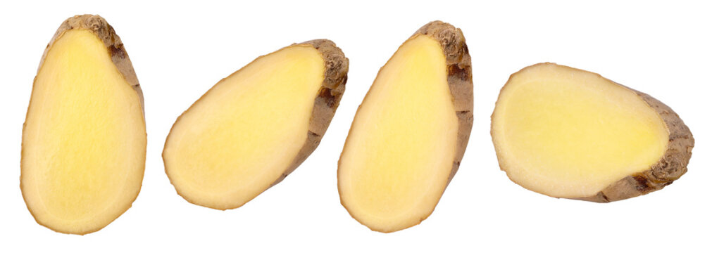 Close-up, Fresh ginger slices isolated, transparent PNG