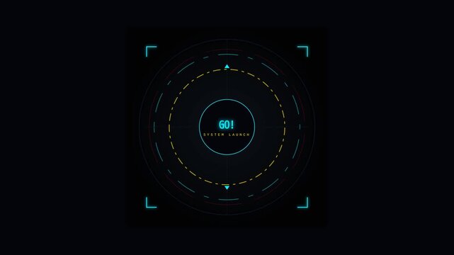 Futuristic Digital HUD Interface Countdown with System Launch Graphic Elements on Dark Background