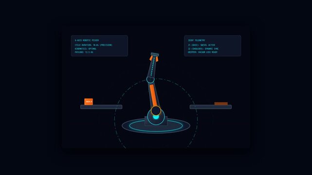 Futuristic Robotic Arm Interface HUD Animation Representing Industrial Automation Technology