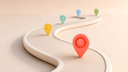 Fototapeta premium Business Journey Roadmap Path With Colorful Location Pins Concept