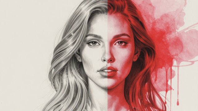 Duality of Beauty: Artistic Portrait Splitting Light and Shadow