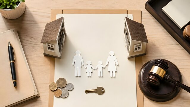 Family Law Divorce Property Division And Child Custody Concept On Desk