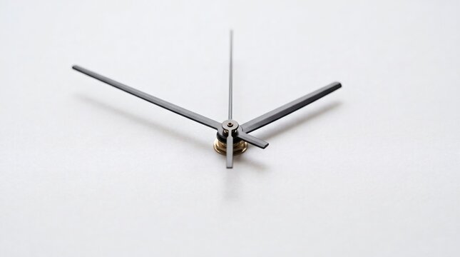 Minimalist clock hands on a white background showing time passing.