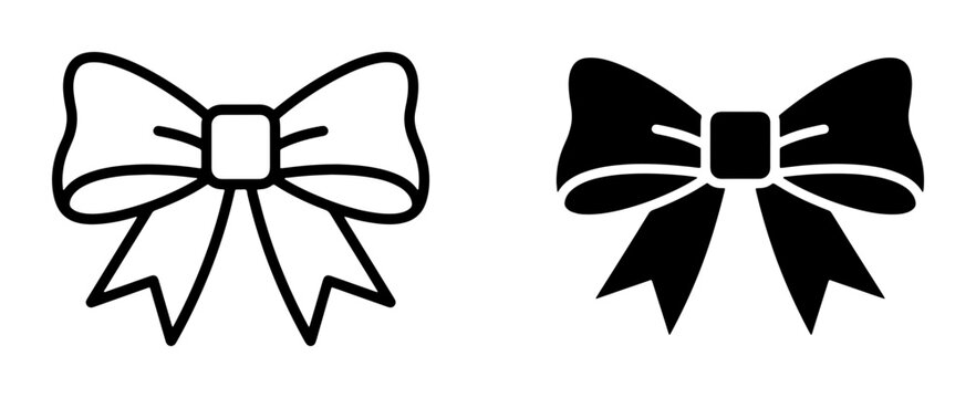 Bow Icon Set, Ribbon Knot Vector Graphics, Decorative Element Symbols, Black and White Design