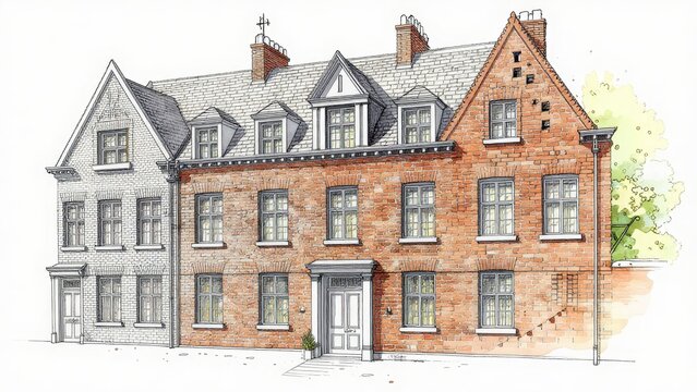 Modern Architectural Drawing of a Two-Story Brick Building