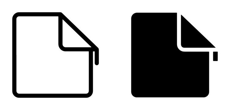 Document Icons, Page Corner Turn Vector Set, Blank Paper Symbol, Black and White Outline, Digital Interface Elements