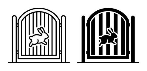 Obraz premium Rabbit Gate Icons, Animal Enclosure Vector Graphics, Pet Fence Symbols, Livestock Barrier Designs, Farm Animal Silhouette