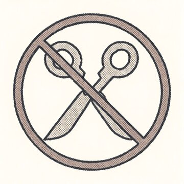 Scissors crossed inside prohibition circle symbol