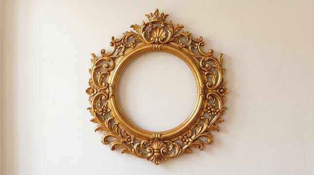 Golden ornate frame on white wall for luxury interior design