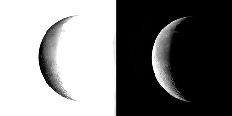 Thin wax crescent moon glowing lunar phase with textured crater surface isolated on transparent background for cosmic design elements. © Pure Pixels (PNG)